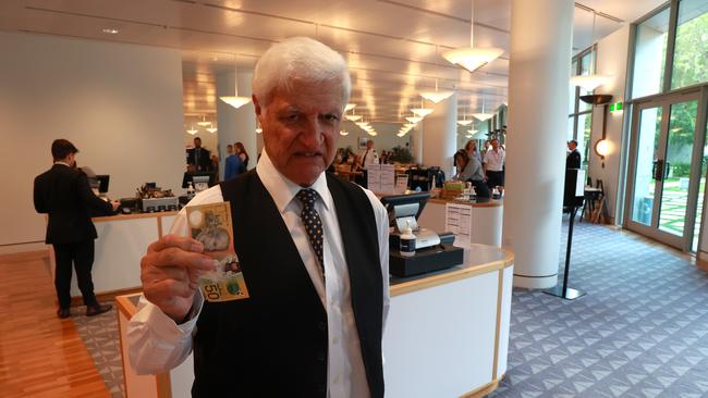 Bob Katter wasn't happy when his cash note was rejected at Parliament House on Tuesday. Picture: Supplied.