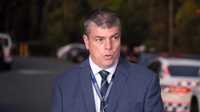 Detective Superintendent Brendan Smith at the scene in Coomera: “He has confronted police with a knife and they have had to take actions to defend themselves.” Picture: Richard Gosling