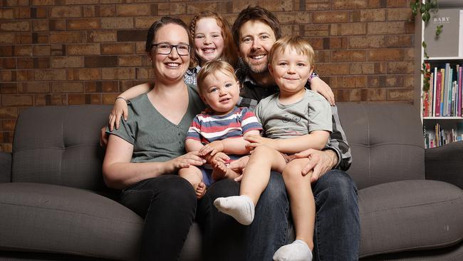 Genevieve and Grant Munting of Rose Bay with children Toby, 1, Tess, 6 and Joe Munting, 4. Picture: Zak Simmonds