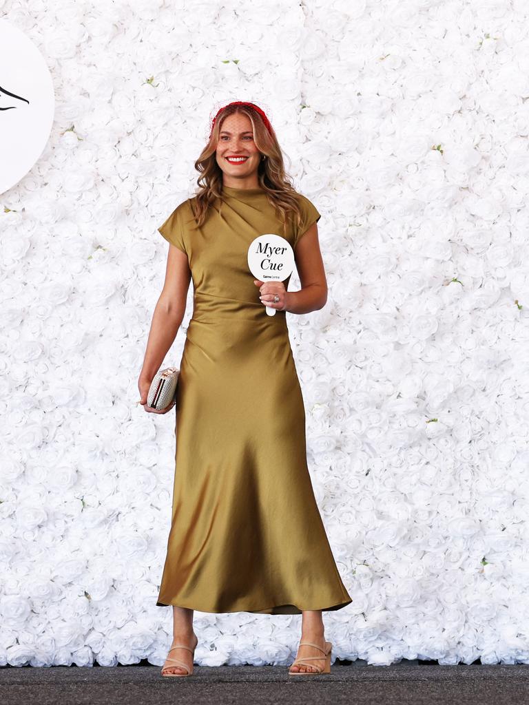 Caitlin Francis models in the fashion parade at the Cairns Amateurs High Tea, held under the waterfront marque on the Cairns Esplanade Eastern Events lawn. Picture: Brendan Radke