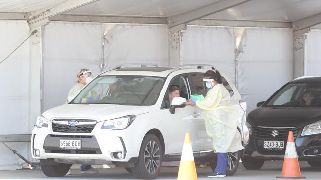 People have lined up for hours to get tested for COVID-19. Picture: Tait Schmaal.