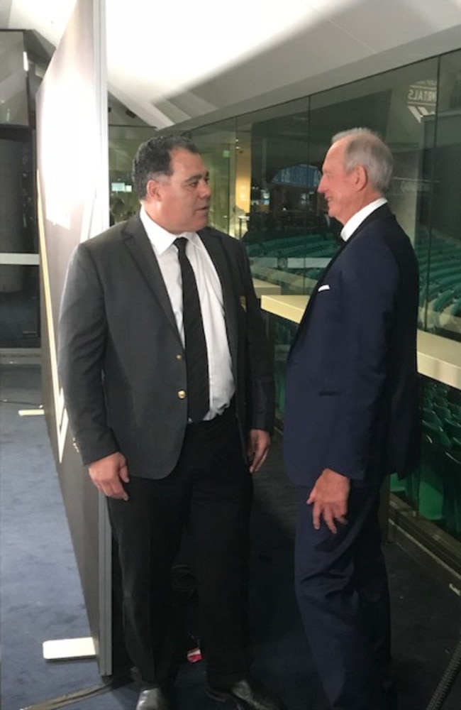 Immortal inductee Mal Meninga and Bennett at the NRL gala dinner.