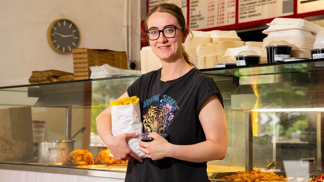 Rachel Hassan, owner of Mount Barker Corner Takeaway shop has snapped back at a customer who left a bad review claiming its $18 'family sized chips' could only feed 2 people. Picture: The Advertiser/ Morgan Sette