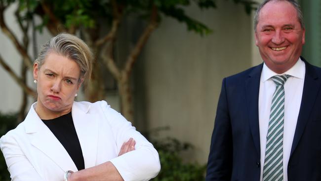 Deputy PM and Leader of the Nationals Barnaby Joyce and New Deputy National Leader Bridget McKenzie at Parliament House in Canberra. Picture: Kym Smith