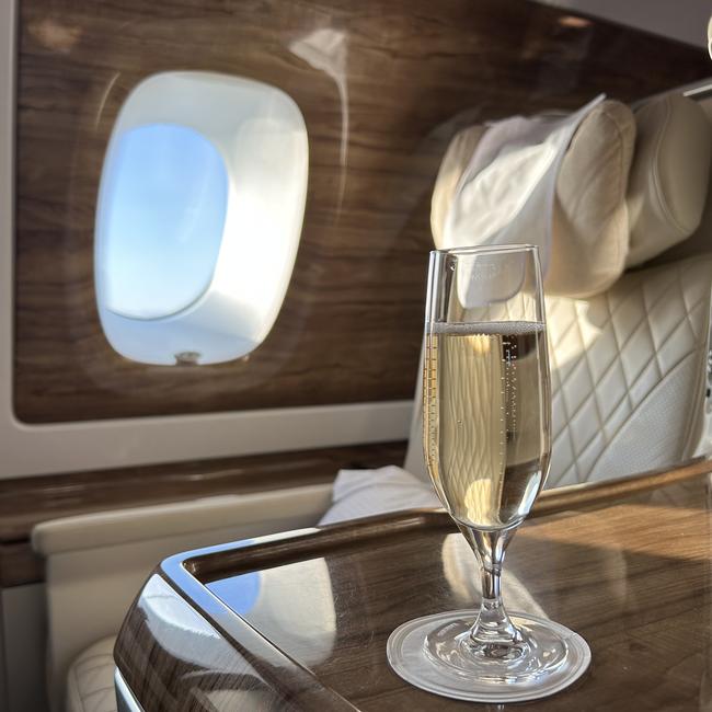 The Moet &amp; Chandon served before takeoff. Picture: Elle Halliwell.