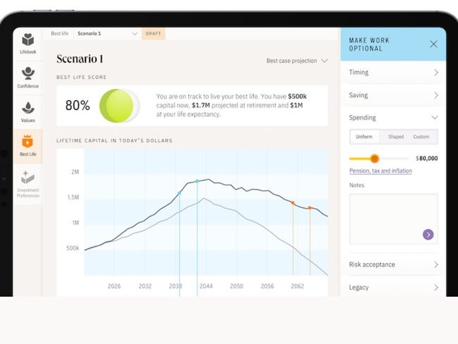 The client interface of the Lumiant software, set to overhaul the financial advice industry. Picture: Lumiant Pty Ltd, 2021