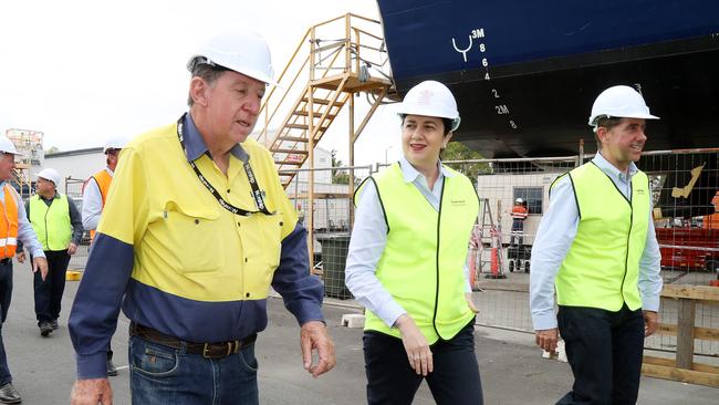 Norship Marine Director Ray Fry gives Premier Annastacia Palaszczuk and Treasurer Cameron Dick a tour of the Portsmith facility. PICTURE: STEWART McLEAN