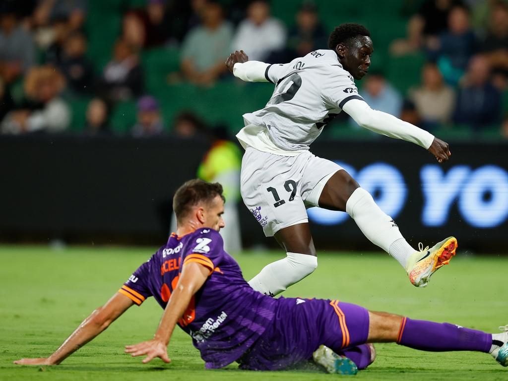 Macarthur FC’s Ariath Piol (top) has attracted interest from clubs in France, Switzerland and the US. Picture: James Worsfold/Getty Images