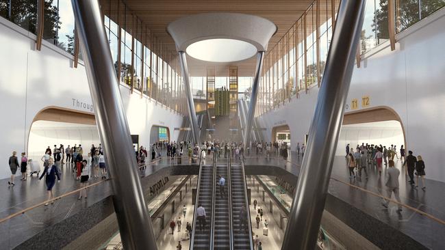 An artist’s impression of AirRail Melbourne’s proposed Melbourne Airport station.