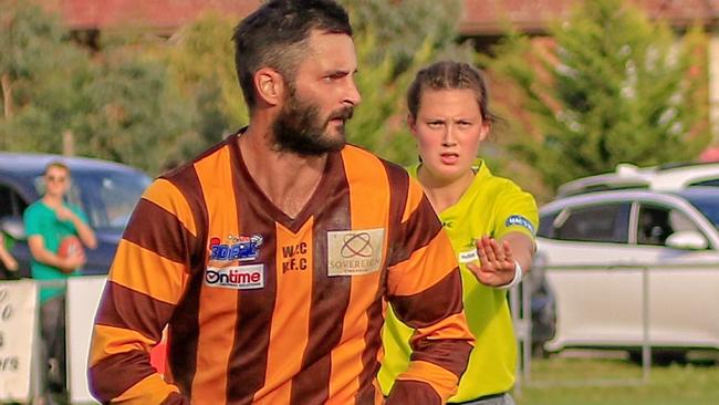 Marcus Stapleton in action for Woodend-Hesket. Picture: Aaron Cook