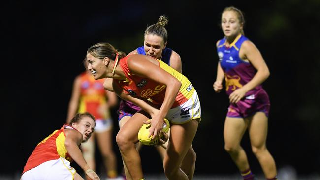 Lauren Bella is expected to be fit for Gold Coast’s clash with GWS in her home town of Mackay. Picture: Albert Perez