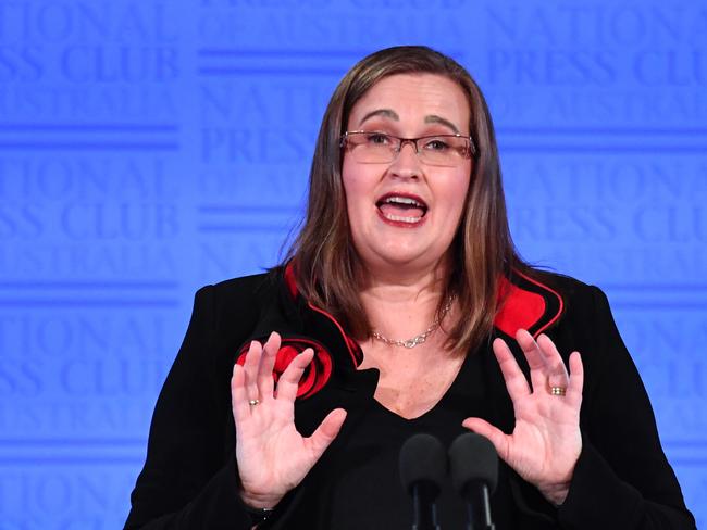 Sex Discrimination Commissioner Kate Jenkins at the National Press Club in Canberra, Wednesday, September 12, 2018. (AAP Image/Mick Tsikas) NO ARCHIVING