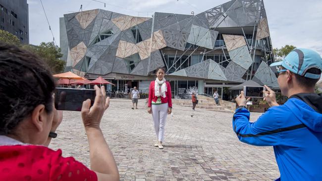 Hemsworth described Federation Square as a mellow Times Square. Picture: Jason Edwards