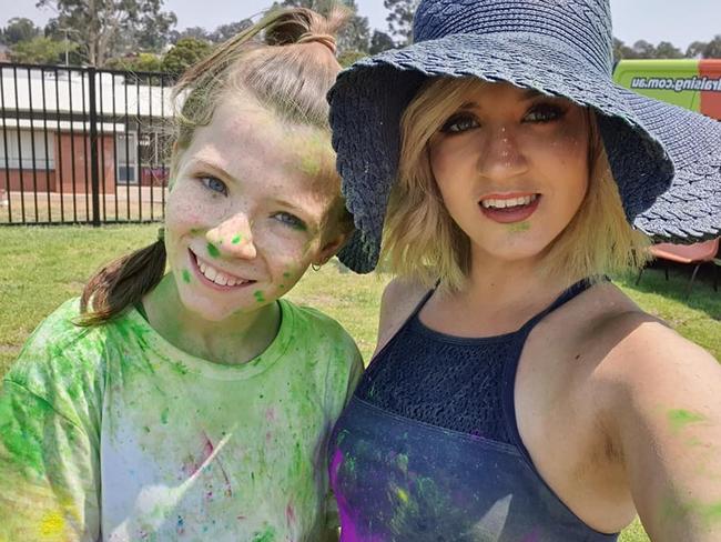 Matilda Saunders with her mum Megan Azzopardi at a recent colour run. Picture: Facebook.