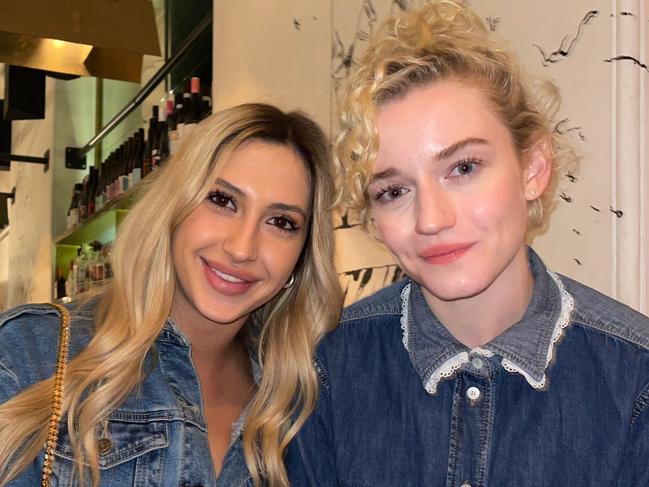 Ozark star Julia Garner - pictured with Adelaide fan Kerrie Papageorgiou - was spotted eating out at Golden Boy on Friday night. Picture: Supplied