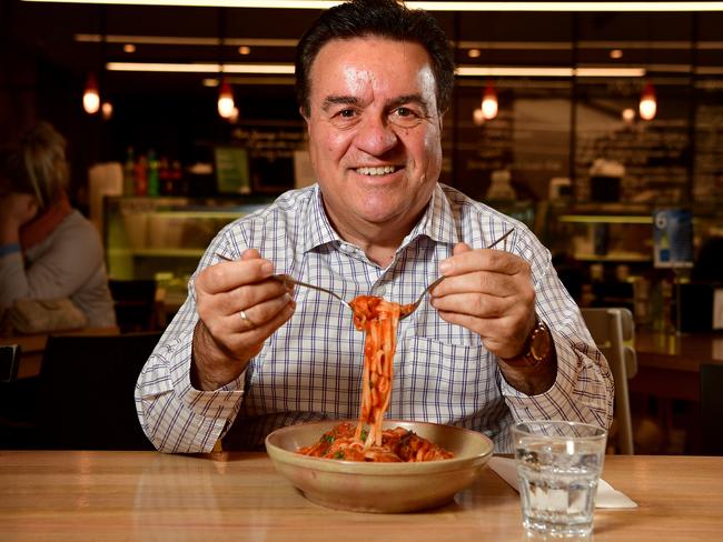 24/05/18- Frank Pangallo enjoys a pasta at one of his favourite places, PastaDeli, at Glynburn. Story is about the colourful life of Frank. Picture: Bianca De Marchi