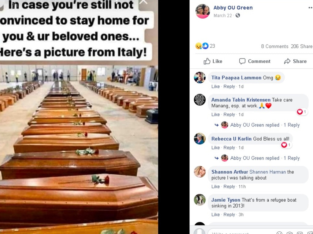 A post has pointed to the COVID-19 crisis in Italy to emphasise the importance of staying home.