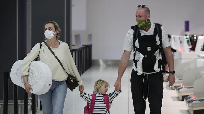 Jarryd Roughhead with his wife Sarah and daughter Pippa, and new baby William. Picture: Alex Coppel