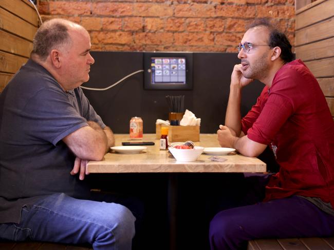 Former councillor and greens candidate for state government Jonathan Srisits down with Michael Madigan for High Steaks. Photo Steve Pohlner