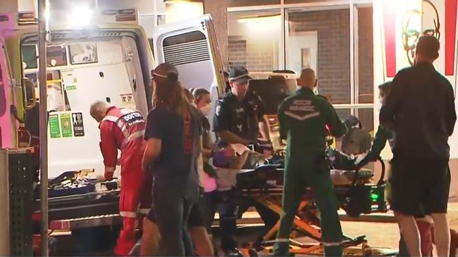 Paramedics and police outside The Woolshed on Hindley Street after the assault. Picture: 7NEWS