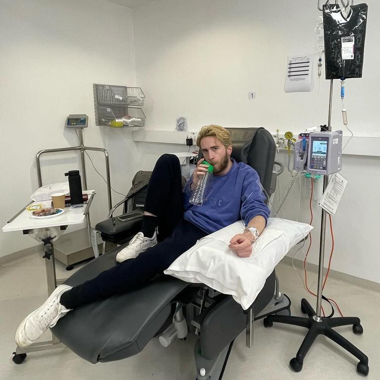 Mr Keen receiving chemotherapy as part of his treatment for Hodgkin’s lymphoma. Picture: Supplied