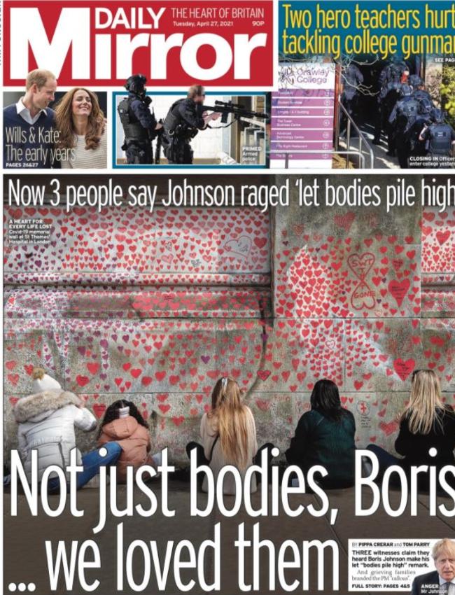 The <i>Daily Mirror’s </i>front page on Tuesday