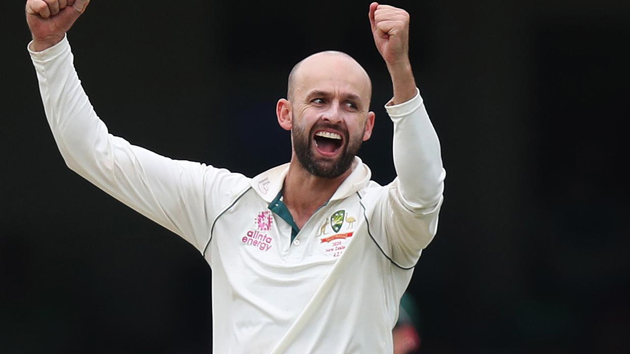 Australia's Nathan Lyon celebrates.