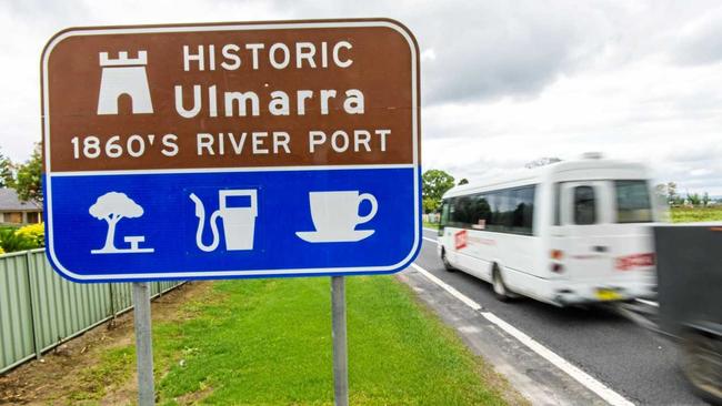 A tourist sign just outside Ulmarra. Picture: Adam Hourigan Photography