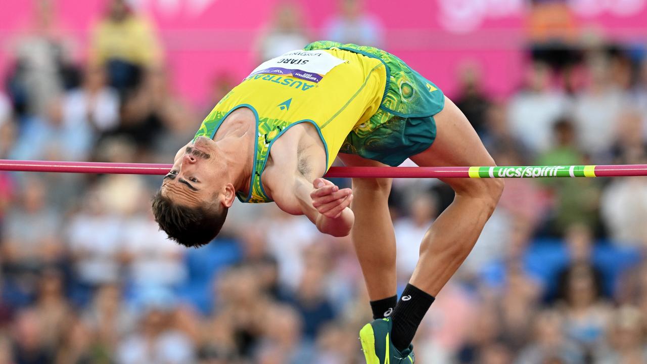 Brandon Starc competes in the men’s high jump final.