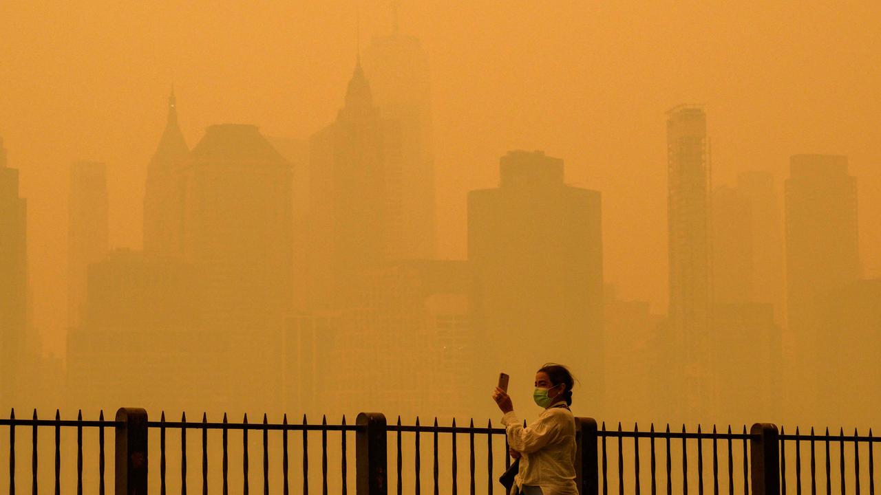 The New York City skyline disappeared under thick smoke from wildfires in Canada in June. Picture: Angela Weiss / AFP