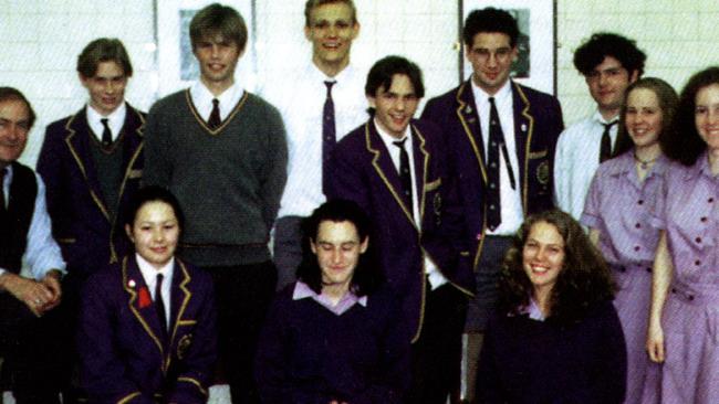 Michael Klim (back centre) at Wesley College in 1994.