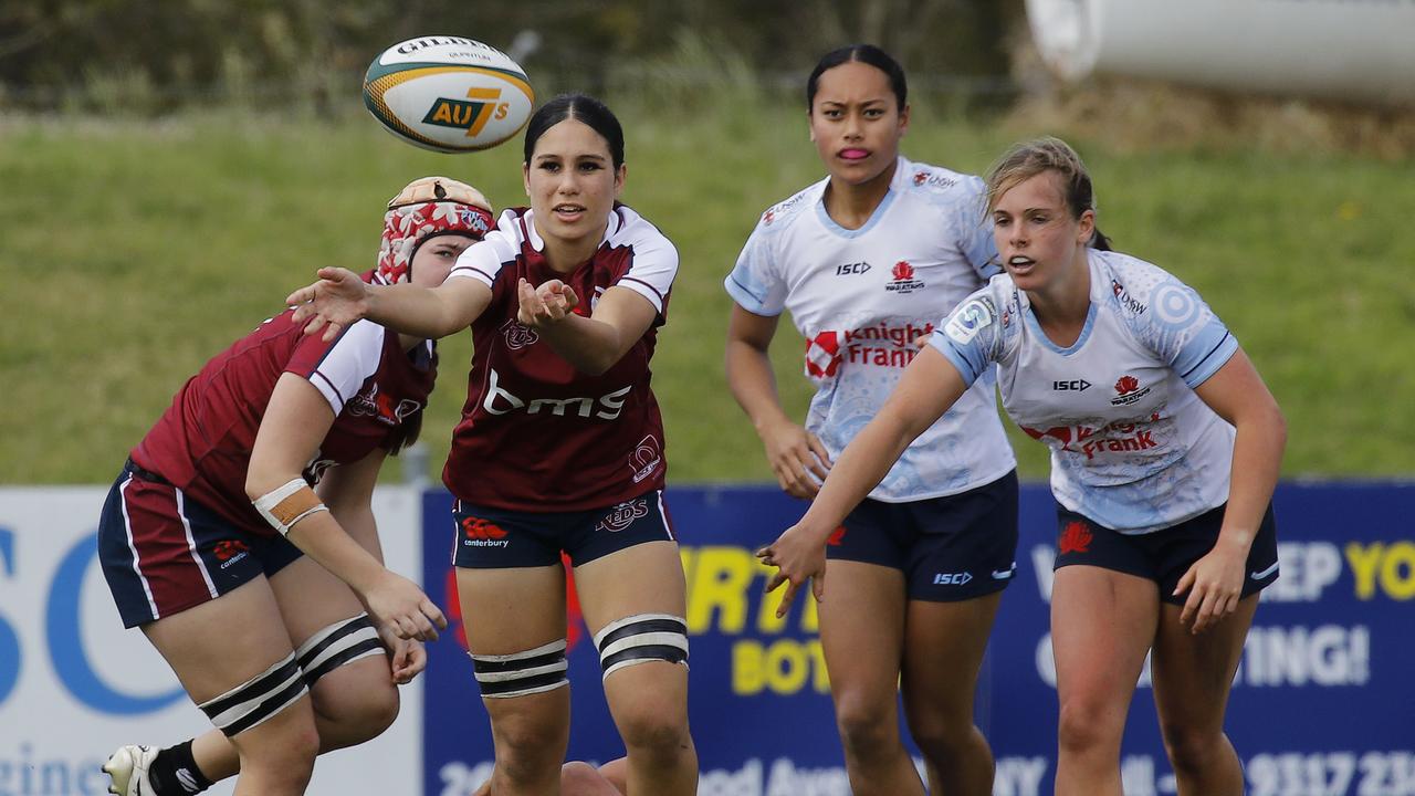 Next Gen 7s action between NSW and Queensland in round one. Photos: Supplied/Karen Watson