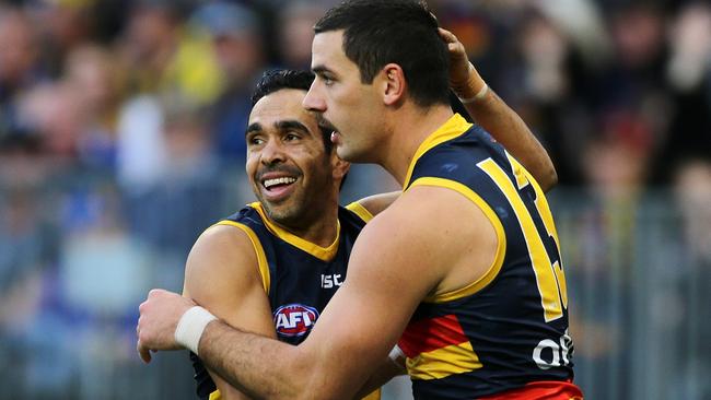 Taylor Walker with Eddie Betts, who is being pursued by the Gold Coast Suns who are ready to throw a big offer at the veteran forward. Picture: Will Russell/AFL Photos via Getty Images