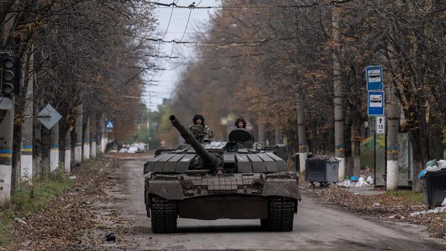 A Ukrainian tank moves near the front line on October 21 in Bakhmut, Donetsk oblast. Picture: Getty Images