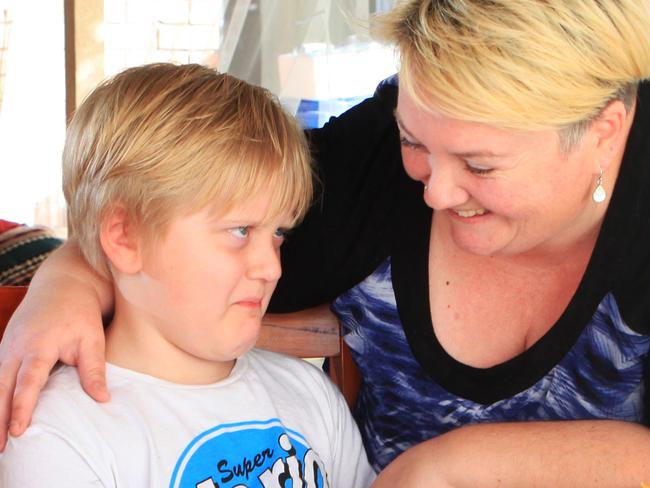 Crestmead mum Sarah Wheatley homeschools her son Gruffyn, 8, and Reubyn, 6. Pic Tim Marsden
