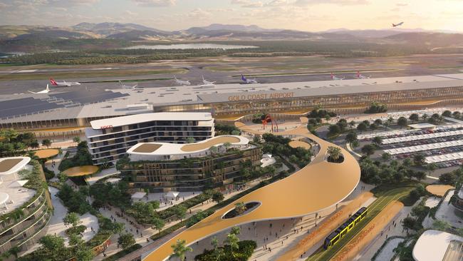 An image from the Gold Coast Airport masterplan showing trams at the airport. Picture: Supplied.