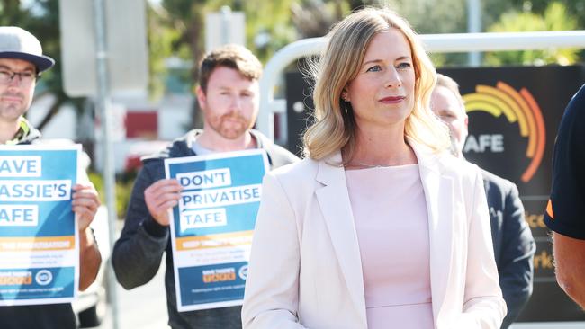 Labor leader Rebecca White has been focusing on the Liberals’ TAFE plans, while seemingly ignoring numerous other hot-topic issues. Picture: Nikki Davis-Jones