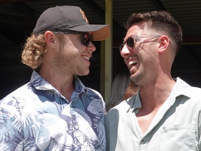 Brodie Bartlett and Jack Ireland. A great crowd was on hand at the Phillip Hughes Memorial Race Day at Bowraville on December 28, 2022. Picture: Chris Knight