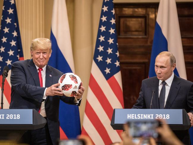 Donald Trump and Vladimir Putin at the joint press conference after their July 16 summit in Helsinki, Finland. Picture: Chris McGrath/Getty Images