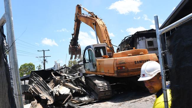 Part of the NT Oriental Emporium was bulldozed on Monday as it was deemed unsafe. Picture Katrina Bridgeford.