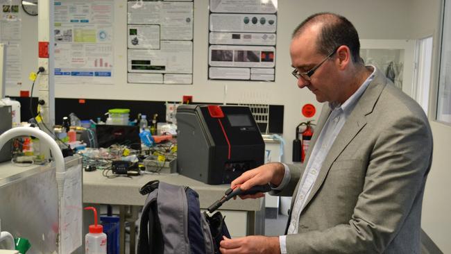 Professor Michael Breadmore with homemade bomb detection prototype. The prototype is not necessarily what is being currently sold.