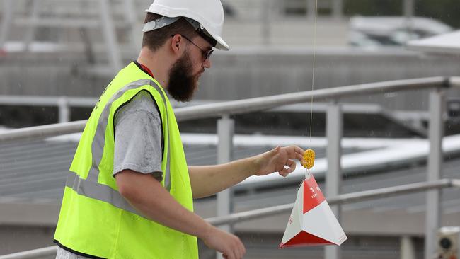 A drone delivery operation at Grand Plaza Shopping Centre, Browns Plains. Picture: Liam Kidston