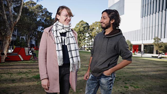 Students Eva-Maria Hekkelman (left) and Abhinav Sharma at UNSW’s Kingsford campus. Picture: Adam Yip