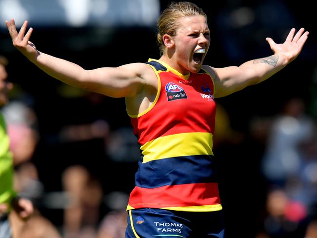 Crows forward Chloe Scheer will returns to Adelaide’s side after serving out her one-match ban for rough conduct. Picture: Sam Wundke/AAP