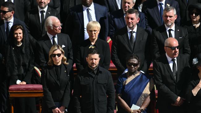 Volodymyr Zelensky arrives for the funeral of Pope Francis. Picture: AFP