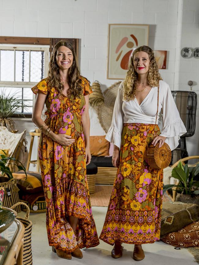 Nine Lives Bazaar owners Rose Madden (left) and Vanessa Cave indulging their love for 1970s fashion for Gold Coast’s Best Dressed 2019. Picture: Jerad Williams