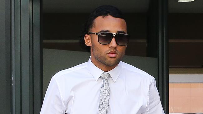 Jackson Watson, son of footy legend Wendell Sailor, has been sentenced to intimidating a girlfriend and fraudulently stealing money from her when he attended Sutherland Local Court. Picture: NCA Newswire / Gaye Gerard