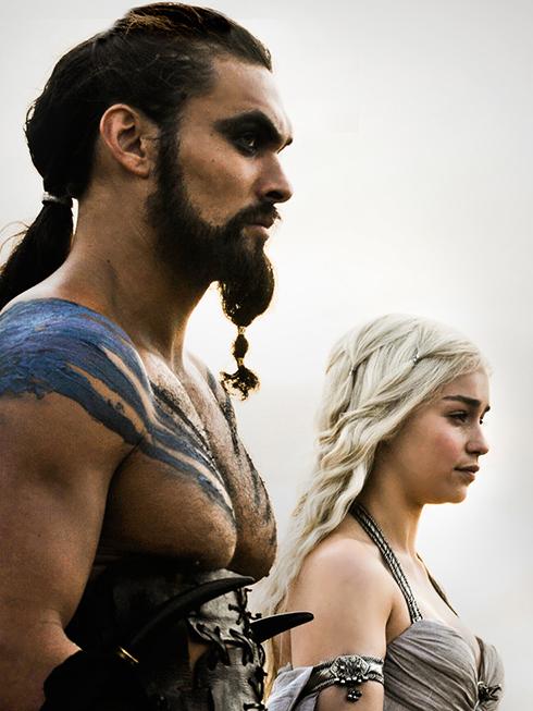 Khal Drogo (Jason Momoa) and Daenerys Targaryuen aka Khaleesi (Emilia Clarke) in Game Of Thrones