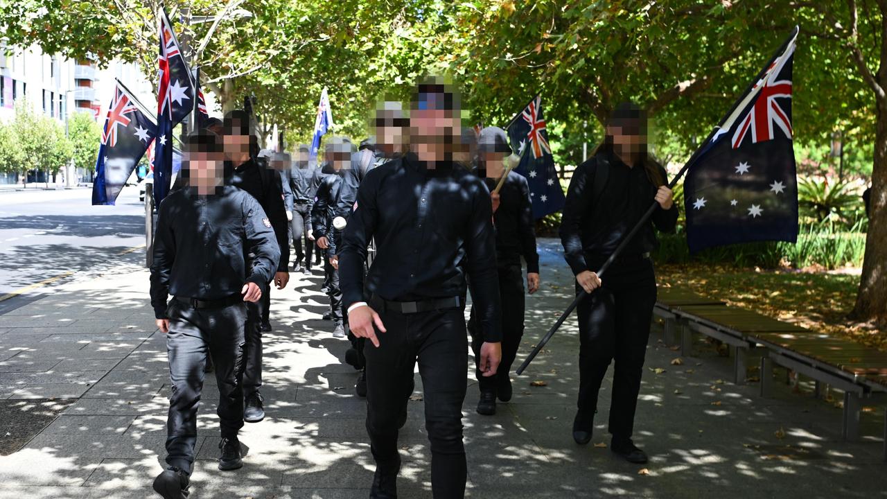 The group of about 40 marched through Adelaide’s streets before 16 were arrested. Picture: Tracey Nearmy/Getty Images