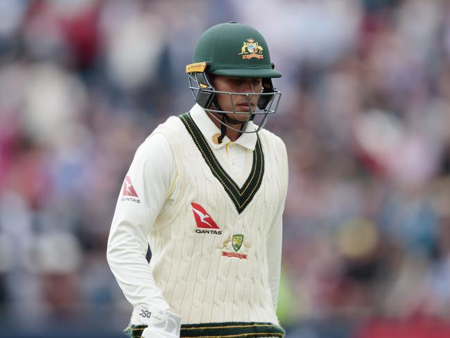 Australia's Usman Khawaja after loosing his wicket on the first day of the third Test.